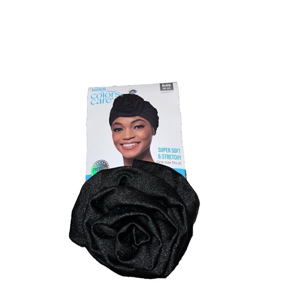 KISS Soft Satin Pre Tied Turbin With Top Knot Black Long Lasting Multi-Purpose